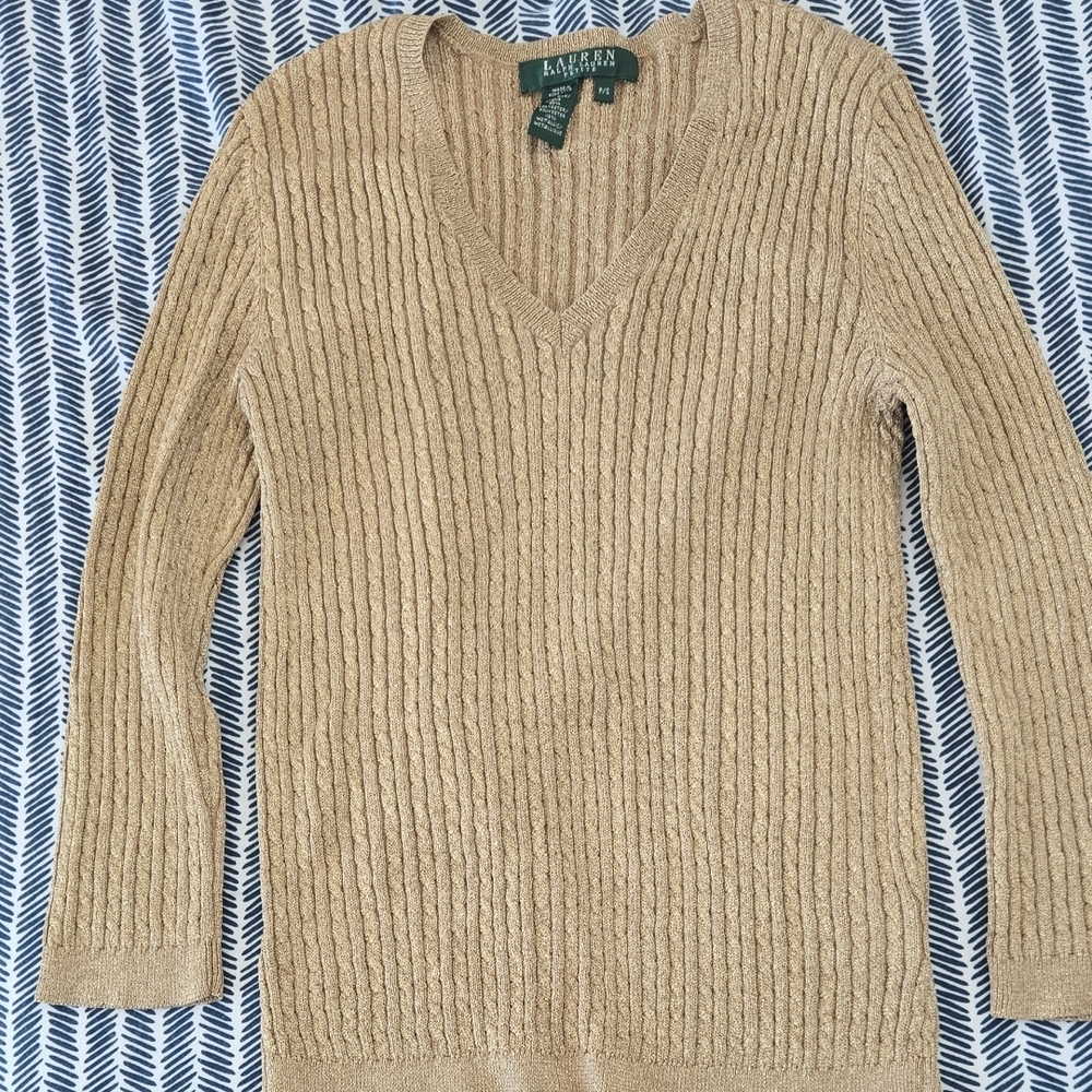 Ralph Lauren Women's V-Neck Sweater in Tan